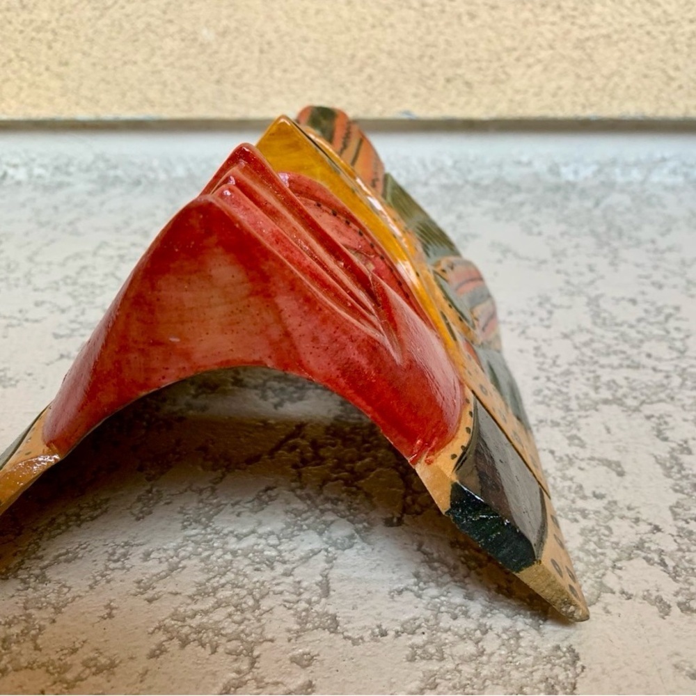 Handcrafted Tribal Mask with Red and Orange Accents - Picture 6 of 10